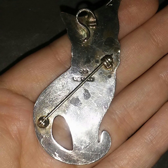 Mexican Sterling Silver 925 stamped cat brooch pendant - Picture 2 of 4